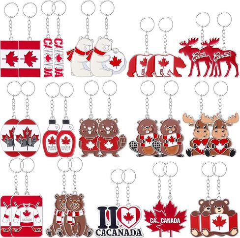 20 Pcs Canada Keychain Rings National Canada Day Keychains Gift Canadian Souvenir Flag Maple Leaf Decorations Keyring Purse Handbag Backpack Bag Decorations for Canadian Gifts Decoration in Saudi Arabia