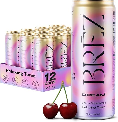 BRĒZ Dream Reishi Mushroom Drink, Non-Infused Relaxing Tonic with Reishi, Chamomile, Tart Cherry, Magnesium & L-Theanine, Vegan Adaptogen Drink for Sleep, Calm & Mood, 12 fl oz - 8 Pack in Saudi Arabia