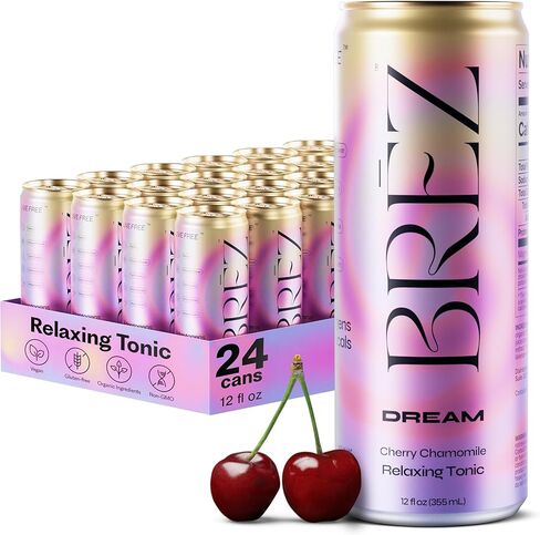 BRĒZ Dream Reishi Mushroom Drink, Non-Infused Relaxing Tonic with Reishi, Chamomile, Tart Cherry, Magnesium & L-Theanine, Vegan Adaptogen Drink for Sleep, Calm & Mood, 12 fl oz - 8 Pack in Saudi Arabia