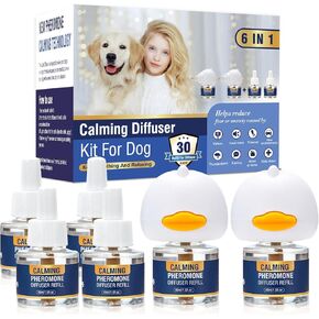 مجموعة ناشر فرمونات مهدئة للكلاب 6 في 1 لتلطيف ناشر الفيرومونات للتهدئة (2 قابس + 4 × 48 مل إعادة تعبئة) لتخفيف القلق وتقليل العدوانية ومكافحة الإجهاد والنباح كمية تكفي 120 يومًا in Kuwait