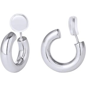 مقطع مكتنزة على أقراط الطوق للنساء 14K الذهب مطلي غير مثقوب مقطع أنبوب سميك على الأطواق الحد الأدنى قابلة للتعديل لا توجد أقراط مزيفة ثقب in Kuwait