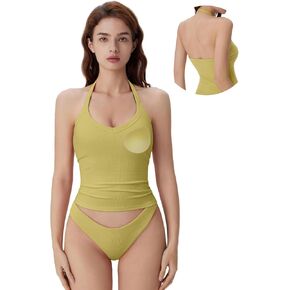 SUUKSESS Halter Tank Top for Women with Built in Bra Cotton Ribbed V Neck Cami in Saudi Arabia
