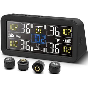 6-Wheel RV Tire Pressure Monitoring System (TPMS) - 6 Sensors & 6 Alarm Modes | 0-144 PSI ±1.5PSI, Solar/USB Charging | for Dually Trucks & Heavy-Duty Trailers in Kuwait
