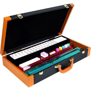 Premium Mahjong Tile Set, American Mahjong Set with 4 Racks and Pushers, 166 Mah Jongg Tiles with Wind Indicator, Dice & Chips, Manual, All In One Maahj Gifts for Travel (Black Leatherette Case) in Saudi Arabia