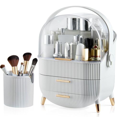 CANITORON Makeup Organizer,Skincare Organizer with 2 Drawers and Transparent Cover,Cosmetic Display Case for Vanity Organizer and Bathroom Countertop Storage.(Sage Green) in Saudi Arabia