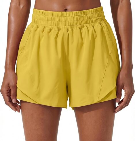 PrinStory Athletic Shorts for Women High Waisted 2 in 1 Running Quick Dry Gym Workout Shorts with Zipper Pockets in Saudi Arabia