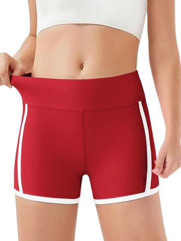 Haloumoning Girls Athletic Shorts Kids Workout High Waisted Contrast Trim Biker Volleyball Dance Spandex Shorts 5-14 Years in Saudi Arabia