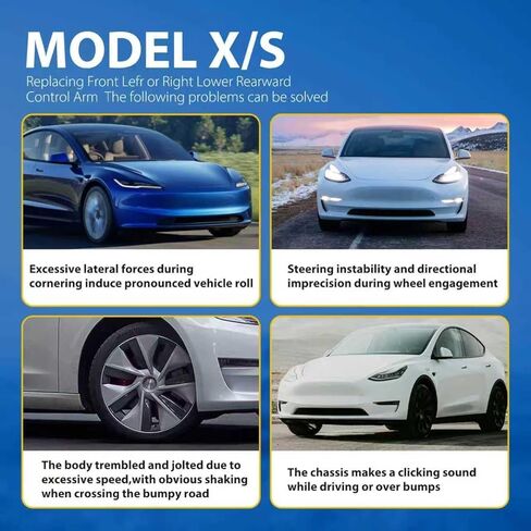 مجموعة ذراع التحكم في الصلب المزورة السفلية مع مفاصل وبطباتات الكرة - مجموعة من 4 - متوافقة مع Tesla Model S 2012-2020 & Model X 2016-2021 - الذراعين الخلفيين/الأماميين (Fits LH/RH) in Kuwait