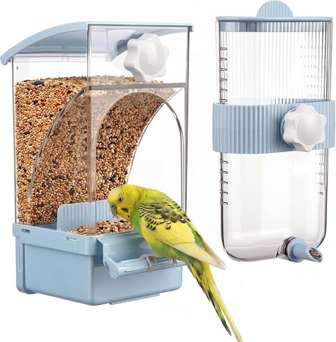 Novabright No Mess Bird Feeder Water Dispenser Set, Automatic Transparent Bird Food Container and 12 oz Automatic Water Feeder for Small Birds Parrot, Cockatoo, Canary, Cage, Lovebirds, Budgies in Kuwait
