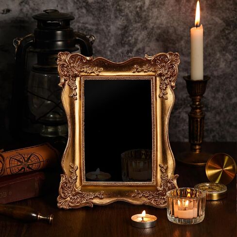 Black Obsidian Scrying Mirror with Vintage Frame Black Obsidian Mirror for Meditation, Witchcraft, Divination and Spiritual Practices Witchcraft Supplies for Home Desk Decor, 8" W x 9.8" H in Saudi Arabia