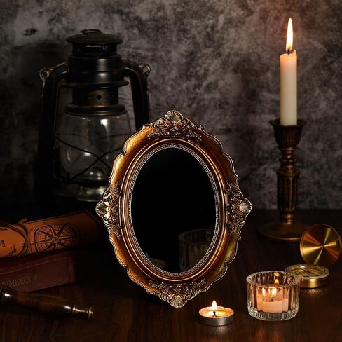 Black Obsidian Scrying Mirror with Vintage Frame Black Obsidian Mirror for Meditation, Witchcraft, Divination and Spiritual Practices Witchcraft Supplies for Home Desk Decor, 8" W x 9.8" H in Saudi Arabia