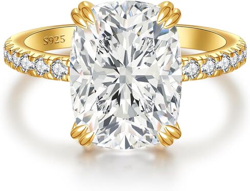 5CT خاتم خطوبة مقطوع وسادة ، S925 S925 Sterling Silver Zirconia زفاف الزفاف للنساء 14K الذهب/الذهب المطلي بالذهب ، والوعد هدية عيد ميلاد لها ، الحجم 5-10 in Saudi Arabia