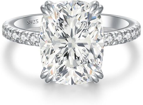 5CT خاتم خطوبة مقطوع وسادة ، S925 S925 Sterling Silver Zirconia زفاف الزفاف للنساء 14K الذهب/الذهب المطلي بالذهب ، والوعد هدية عيد ميلاد لها ، الحجم 5-10 in Kuwait