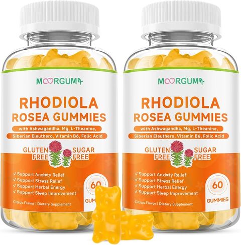 Rhodiola Rosea Gummies 1000mg for Adults & Kids - Adaptogenic Herb, Cortisol Balance - Stress, Emotions, Slumber Support, with Ashwagandha, Siberian Eleuthero Supplements for Women & Men, 60 Count in Saudi Arabia