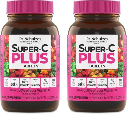 Dr. Schulze's Super-C Plus - Vitamin C Supplement for Immune Support - Skin Health & Antioxidant Support - High-Potency Formula - Plant-Based Superfood - Gluten-Free & Vegan, 2 oz (20 Serving), 2 Pack in Saudi Arabia