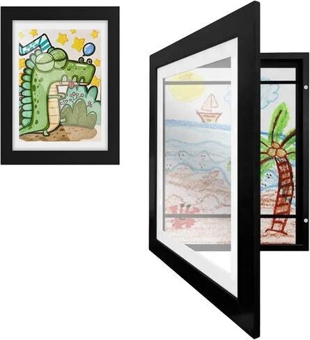 Kids Art Display and Photo Frame – A4 Double Magnetic Closure for Wall or Stand, Holds 100 Artworks – MDF Wood & Shatter-Resistant Plexiglass – 33 cm x 24.2 cm - (White) in Saudi Arabia