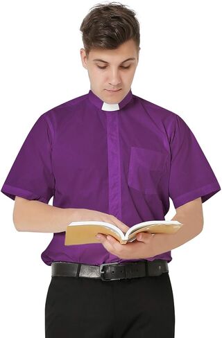 قميص رجال الدين من IvyRobes بأكمام قصيرة وياقة على شكل علامة التبويب، أبيض كبير (مقاس الرقبة 15.5 بوصة) in Kuwait