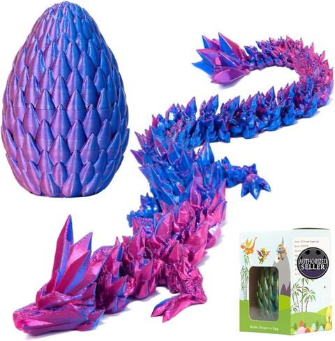 3D Printed Dragon Egg, 15Inch Crystal Dragon with Egg,Surprise Egg,Articulated Fidget s for Executive Home Office Decor, for Kids Gifts (Multicolor) in Saudi Arabia