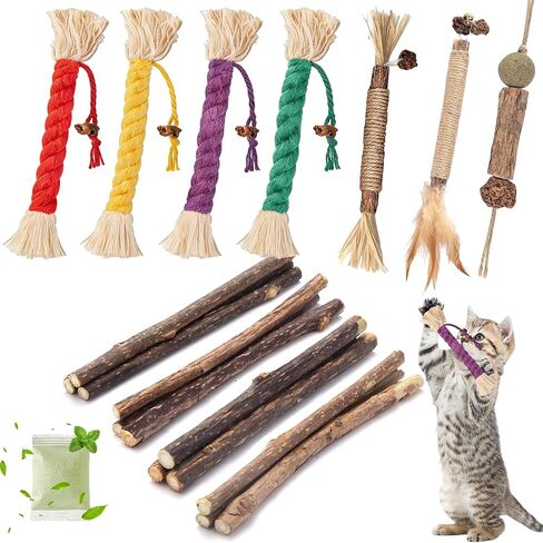 Cat Chew Toys Cat Toys, Silvervine Sticks for Cats Teeth Cleaning Rope, Kitten Teething Dental Care, Kitty for Indoor Cats Increase Appetite, Enhances Oral & Dental Health (20 Pack) in Saudi Arabia