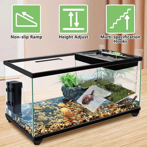 Turtle Basking Platform 7.87 x 5.51 x 5.51inch Hanging Basking Platform for Aquatic Turtles with Lid and Ramp Adjustable Reptile Ramp Dock Turtle Tank Accessories (Small) in Saudi Arabia