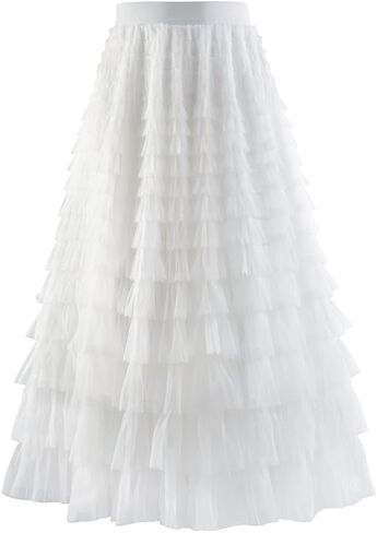 Summer Lovely Cake Layered Elastic Waist Tulle A Line Women Maxi Skirt in Kuwait