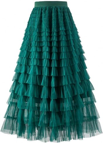 Summer Lovely Cake Layered Elastic Waist Tulle A Line Women Maxi Skirt in Kuwait