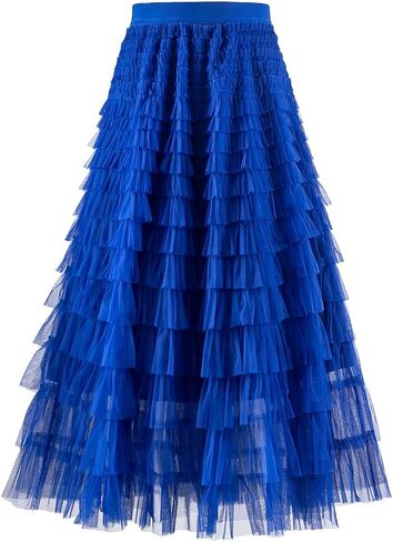 Summer Lovely Cake Layered Elastic Waist Tulle A Line Women Maxi Skirt in Kuwait