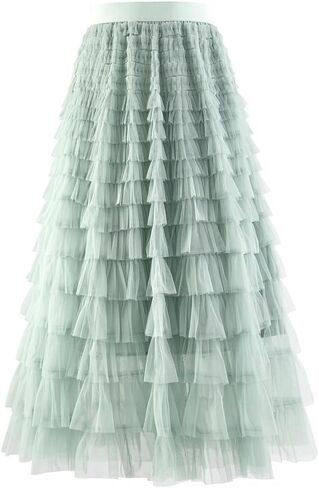 Summer Lovely Cake Layered Elastic Waist Tulle A Line Women Maxi Skirt in Kuwait