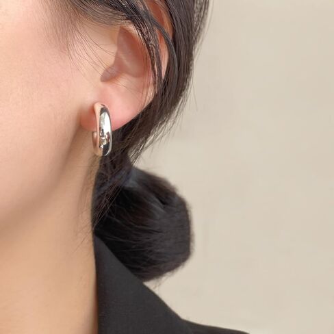 مقطع مكتنزة على أقراط الطوق للنساء 14K الذهب مطلي غير مثقوب مقطع أنبوب سميك على الأطواق الحد الأدنى قابلة للتعديل لا توجد أقراط مزيفة ثقب in Saudi Arabia