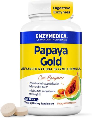Enzymedica Papaya Gold, Advanced Digestive Enzymes with Natural Organic Papaya & Chlorophyll for Comprehensive Digestion Support, High Potency Bromelain & Papain, Vegan, Mint, 120 Chewable Tablets in Saudi Arabia