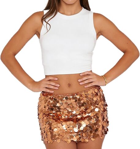Women's Sexy Shiny Sequin Mini Skirt - Glitter Low Waist Pencil Bodycon Short Skirt for Dance, Club Party & Night Out in Saudi Arabia