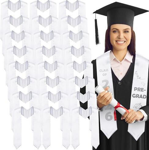 24 Pcs Graduation Stole Class of 2025, 72" Unisex Adults White Graduation Satin Sash, Bulk Sublimation Blank DIY Customizable Stole for Grad Ceremony, Perfect for Writing On in Saudi Arabia