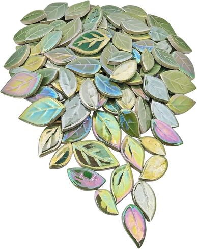 500g/1.1lb Leaf-Shaped Ceramic Mosaic Tiles,Ceramic Mosaic Pieces for Crafts,Mosaic Tiles for Home Decoration or DIY Crafts,Mosaic Making Supplies. (Dark Green) in Saudi Arabia