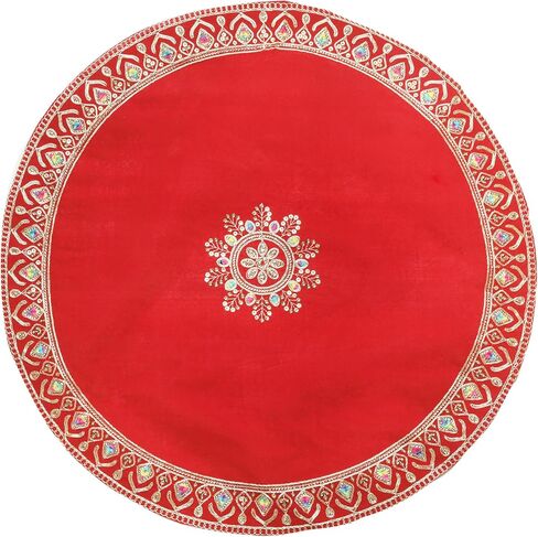 Decorative Mat Aasan Round Velvet Pooja Cloth Mat Aasan Decorative Cloth with Sequence Work for Indian Traditional Multipurpose Pooja Festival Decorations Item & Article(Size:- 21'')(Red) in Saudi Arabia