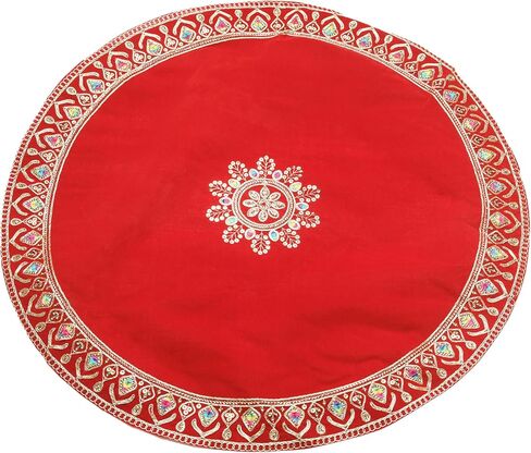 Decorative Mat Aasan Round Velvet Pooja Cloth Mat Aasan Decorative Cloth with Sequence Work for Indian Traditional Multipurpose Pooja Festival Decorations Item & Article(Size:- 21'')(Red) in Saudi Arabia