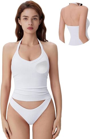 SUUKSESS Halter Tank Top for Women with Built in Bra Cotton Ribbed V Neck Cami in Saudi Arabia