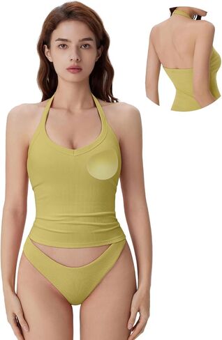 SUUKSESS Halter Tank Top for Women with Built in Bra Cotton Ribbed V Neck Cami in Saudi Arabia
