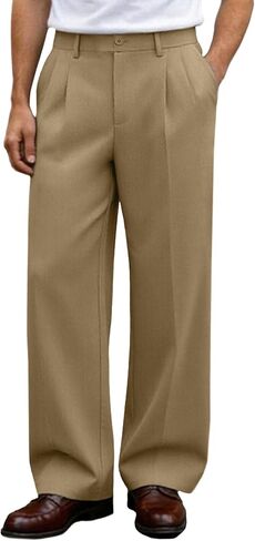 Susclude Mens Casual Dress Pants Old Money Pleated Baggy Wide Leg Slacks Vintage Stylish Relaxed Fit Work Trousers in Saudi Arabia
