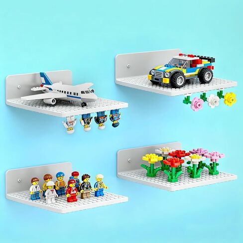 4 Pack Shelves Floating for Lego Building Bricks, Dual‑Sided 16x16 Studs for Lego Brick, Floating Shelves for Wall, Storage, Shelf & Display Case Wall Mount Compatible with Most Building Bricks(Black) in Saudi Arabia