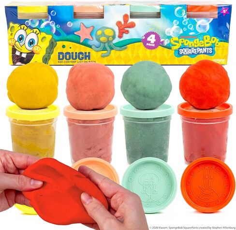Spongebob Squarepants™ Dough 4-Pack, Sensory Dough in Resealable Storage Containers with Character Impression Molded Lids, Spongebob Toys, Kids Party Favors in Saudi Arabia
