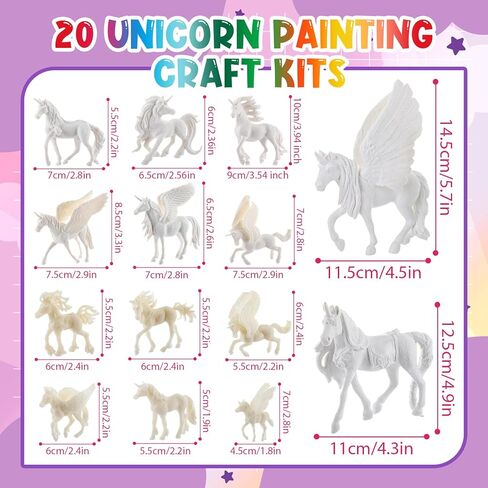 DoubleFill 20 Pcs Unicorn Arts and Crafts Kit for Kids or Girls Ages 3+ Paint Your Own Unicorn Paintable Figurines with Painting Kits Decorate and Drawing 3D Toys for Children Gift Birthday Party (2) in Saudi Arabia