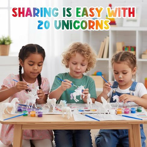 DoubleFill 20 Pcs Unicorn Arts and Crafts Kit for Kids or Girls Ages 3+ Paint Your Own Unicorn Paintable Figurines with Painting Kits Decorate and Drawing 3D Toys for Children Gift Birthday Party (2) in Saudi Arabia