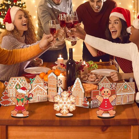 32 Inch Wooden Christmas Village Christmas Santa Tabletop Decoration Vintage Table Signs Plaques Foldable Farmhouse Centerpiece Xmas Village Decor for Home Kitchen Table Desk in Saudi Arabia