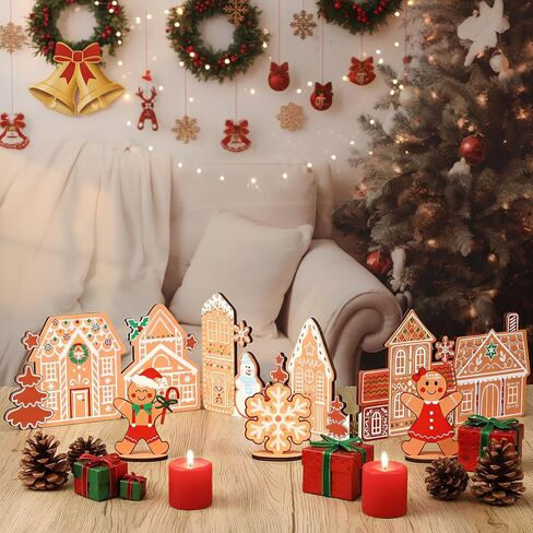 32 Inch Wooden Christmas Village Christmas Santa Tabletop Decoration Vintage Table Signs Plaques Foldable Farmhouse Centerpiece Xmas Village Decor for Home Kitchen Table Desk in Saudi Arabia