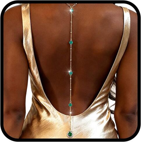 Bounzhi Gold Sexy Rhinestone Back Necklace Crystal Dropback Body Chain Y Long Chain Wedding Body Jewelry for Women and Brides in Saudi Arabia