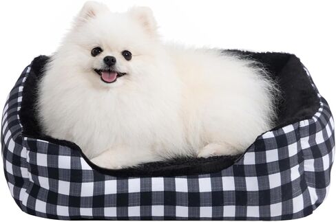 Hollypet Rectangle Plush Dog Cat Bed Self-Warming Pet Bed, Black Check in Saudi Arabia