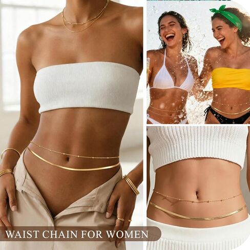 14K Gold Plated Waist Chain for Women Layered Belly Chains Fashion Beach Bikini Waist Beads Cuban Body Chain Summer Jewelry Accessories for Women in Saudi Arabia