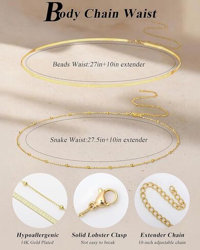 14K Gold Plated Waist Chain for Women Layered Belly Chains Fashion Beach Bikini Waist Beads Cuban Body Chain Summer Jewelry Accessories for Women in Saudi Arabia