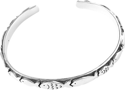 Chunky Fish Bangle Bracelets For Women Men, Retro Sealife Lovers Relief Textured Open Cuff Adjustable Statement Jewelry Gift in Saudi Arabia