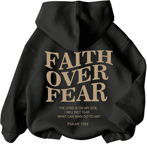 Boy's Faith Over Fear Hoodies Long Sleeve Letter Graphic Hoodies Sweatshirts Pullover Cute Clothes in Saudi Arabia